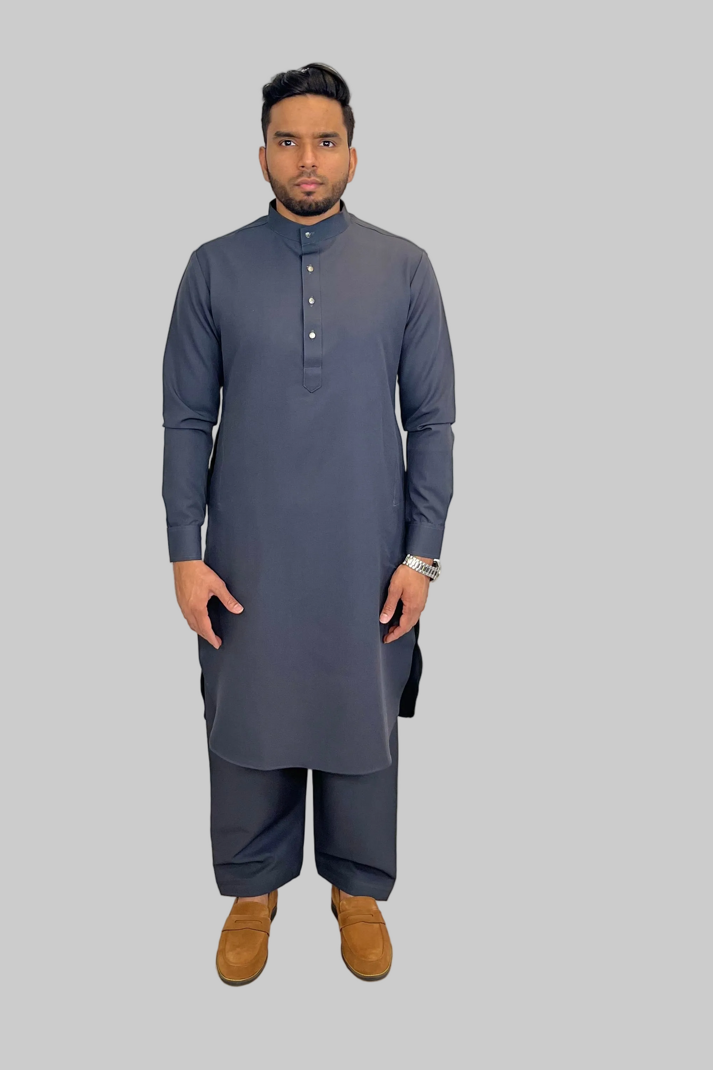 Charcoal Grey Wrinkle Resistant Kameez Shalwar