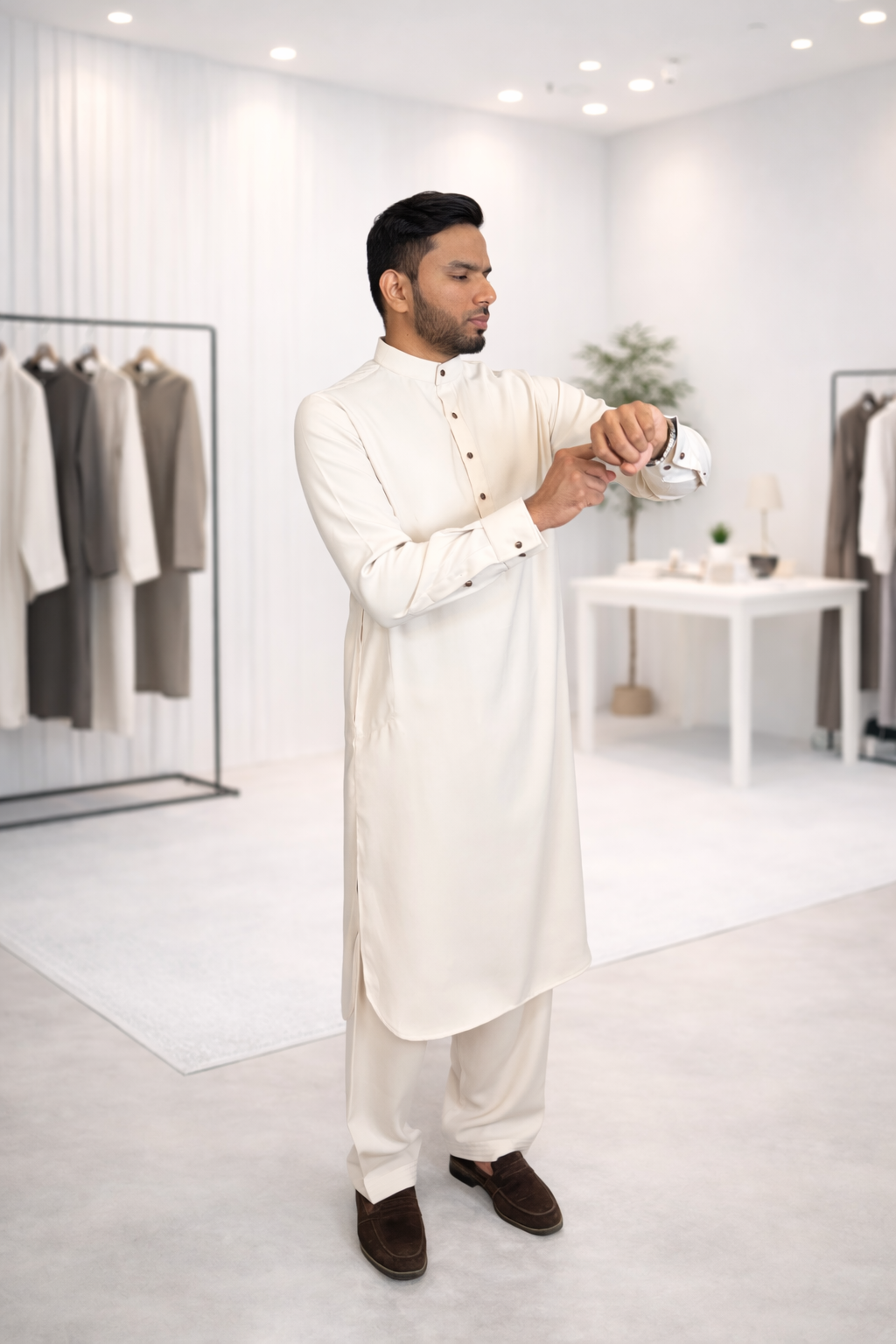 Cream Luxury Wrinkle Resistant Kameez Shalwar