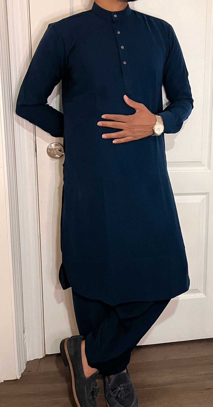 Navy Blue Luxury Fabric Designer Wrinkle Free Shalwar Kameez