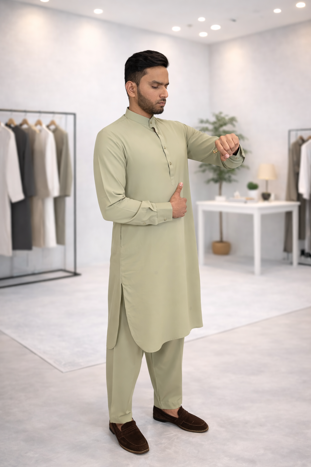 Light Green Wrinkle Resistant Kameez Shalwar