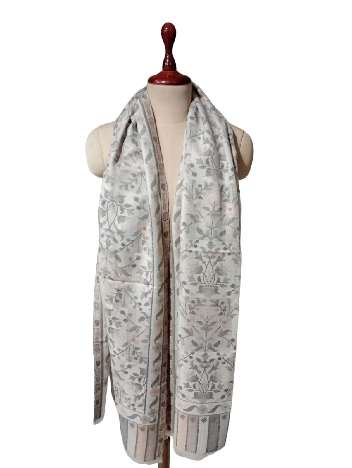 Fine Wool Designer White Unisex Shawl