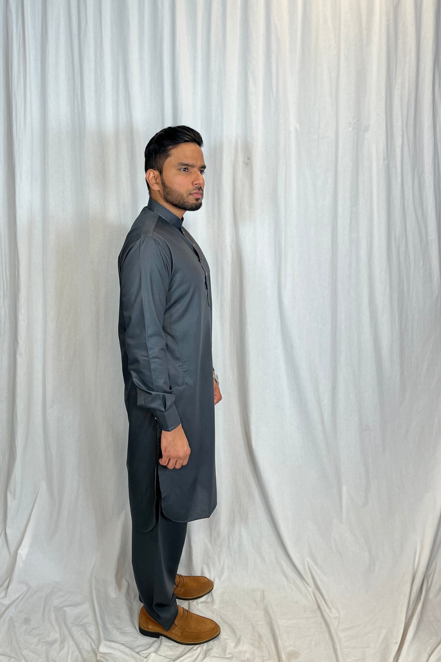 Charcoal Grey Four Stitch Kameez Shalwar