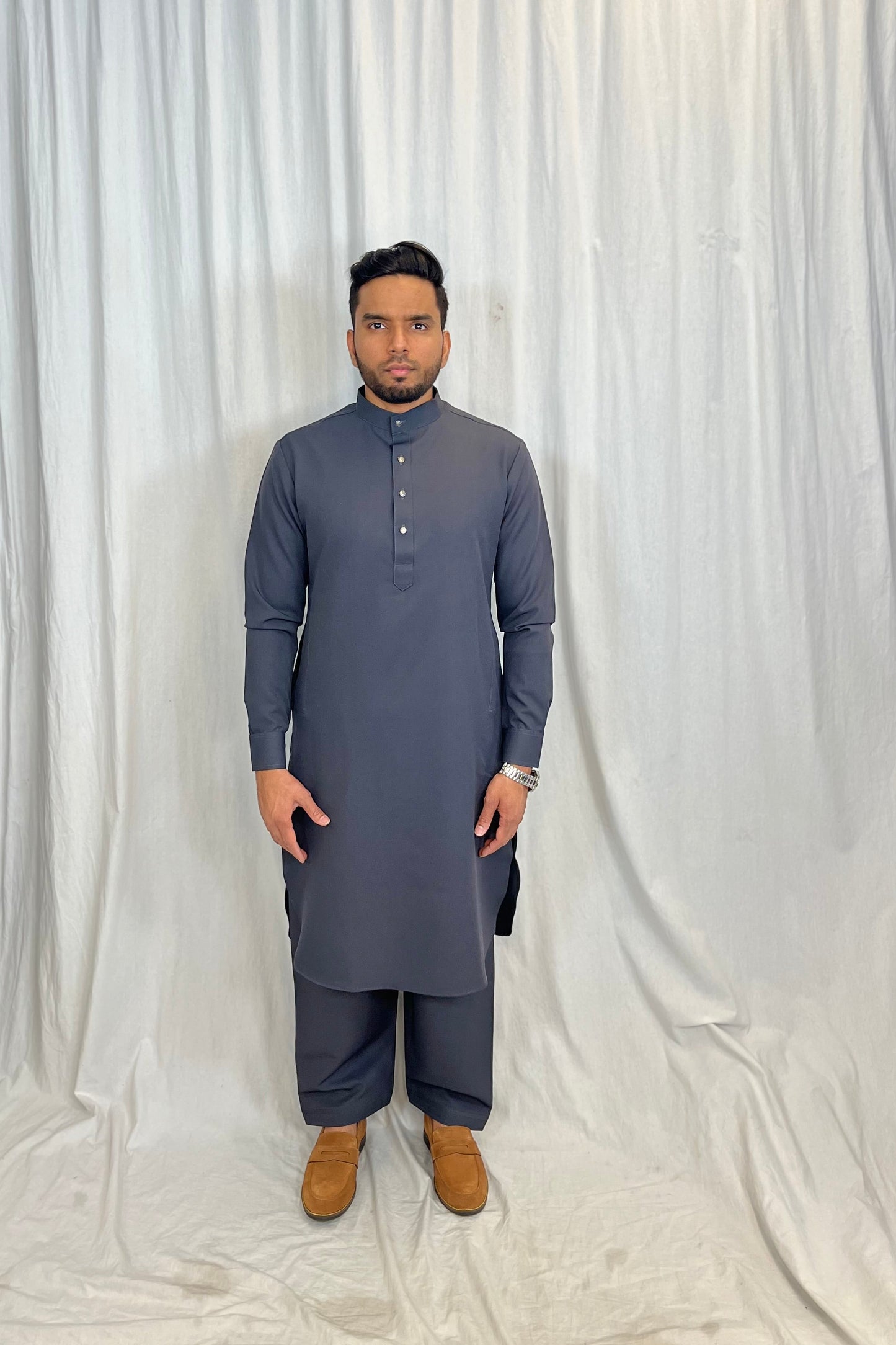 Charcoal Grey Wrinkle Resistant Kameez Shalwar