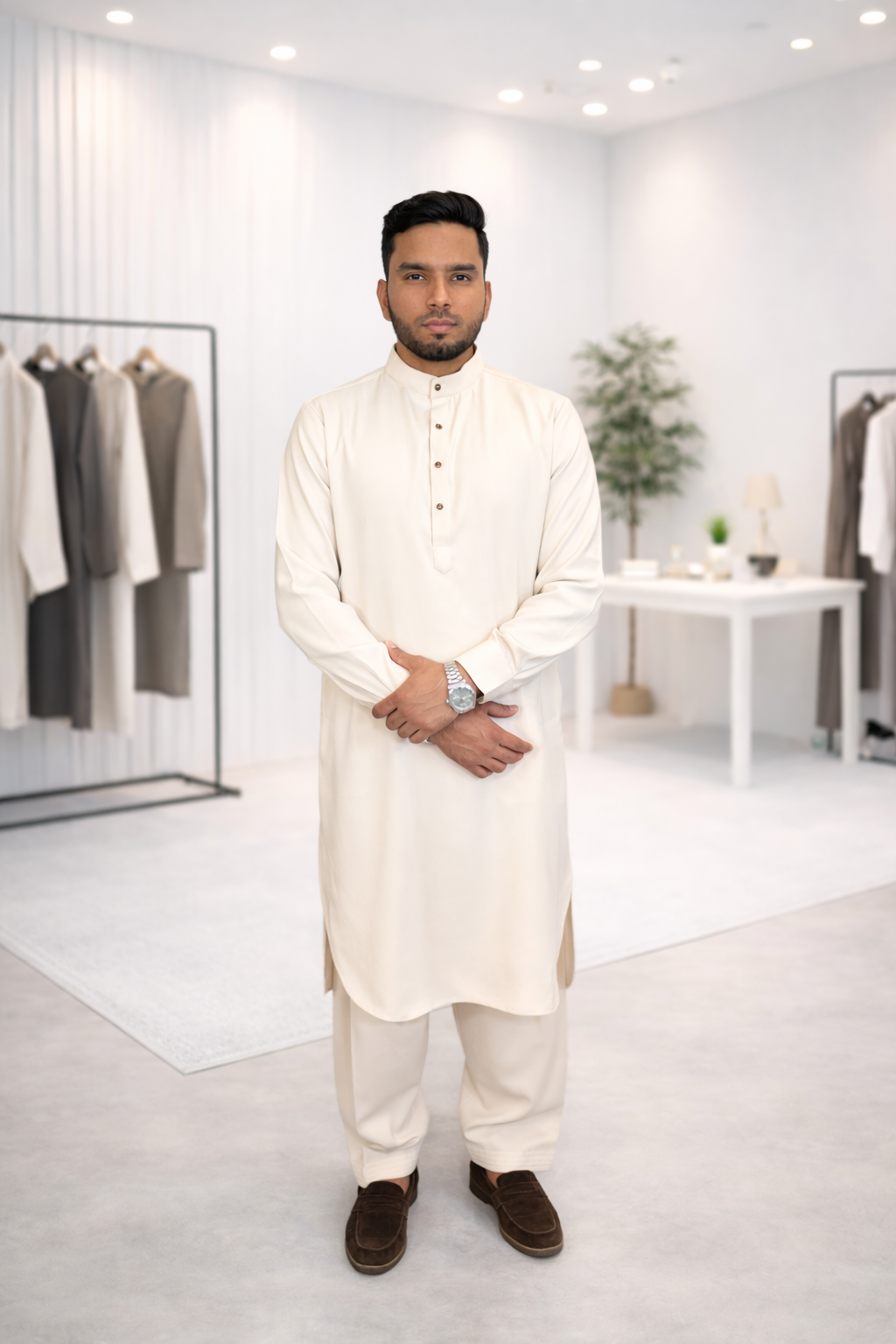 Cream Luxury Wrinkle Resistant Kameez Shalwar