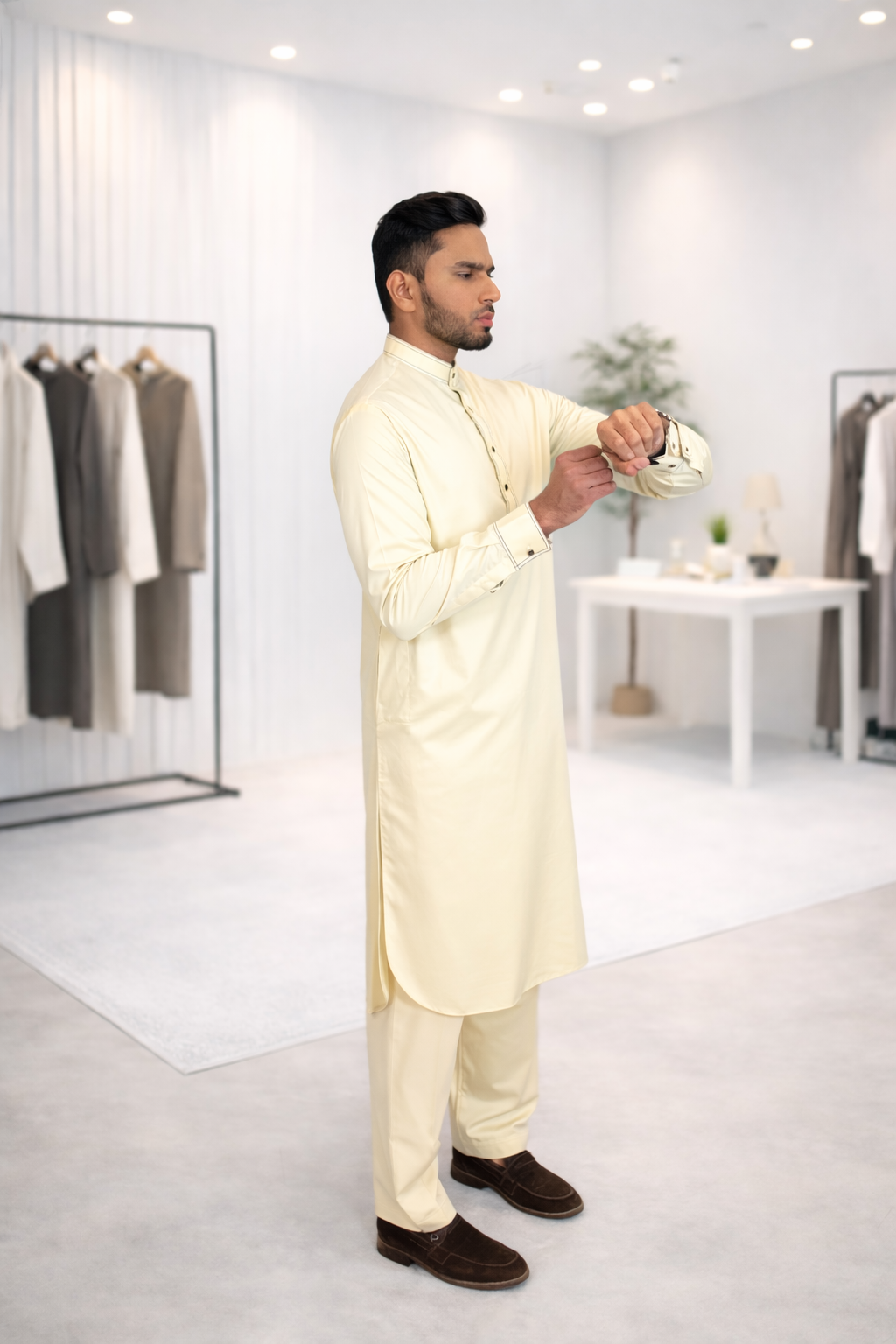 Cream Designer Kameez Shalwar