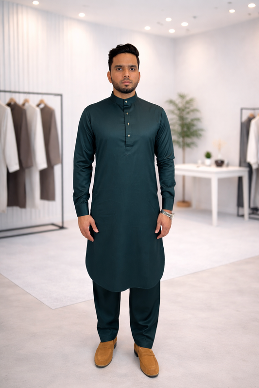 Dark Green Classic Kameez Shalwar