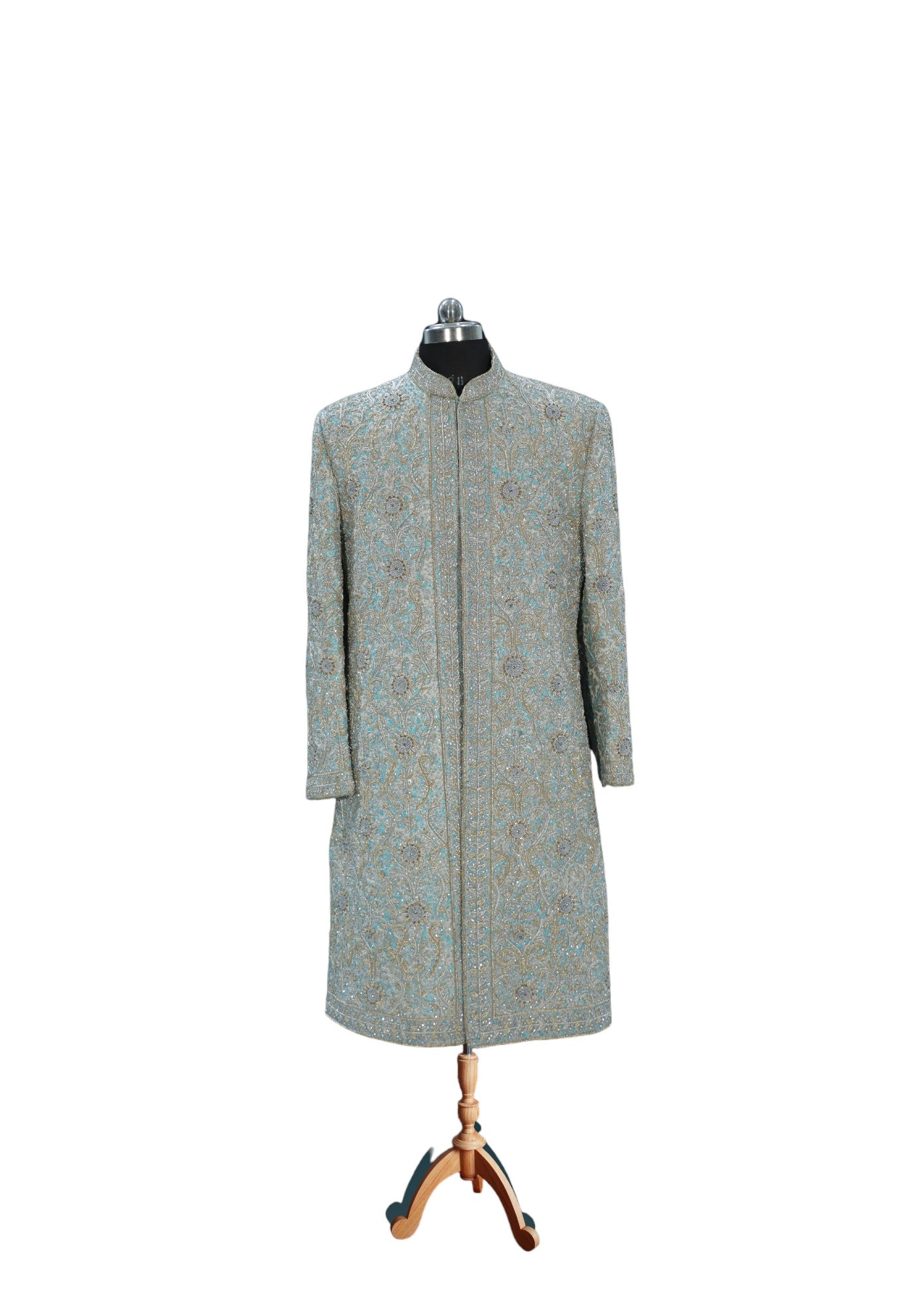 Maharajas Designer Gold and Blue Zardozi Sherwani