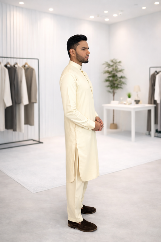Beige Wrinkle Resistant Kameez Shalwar