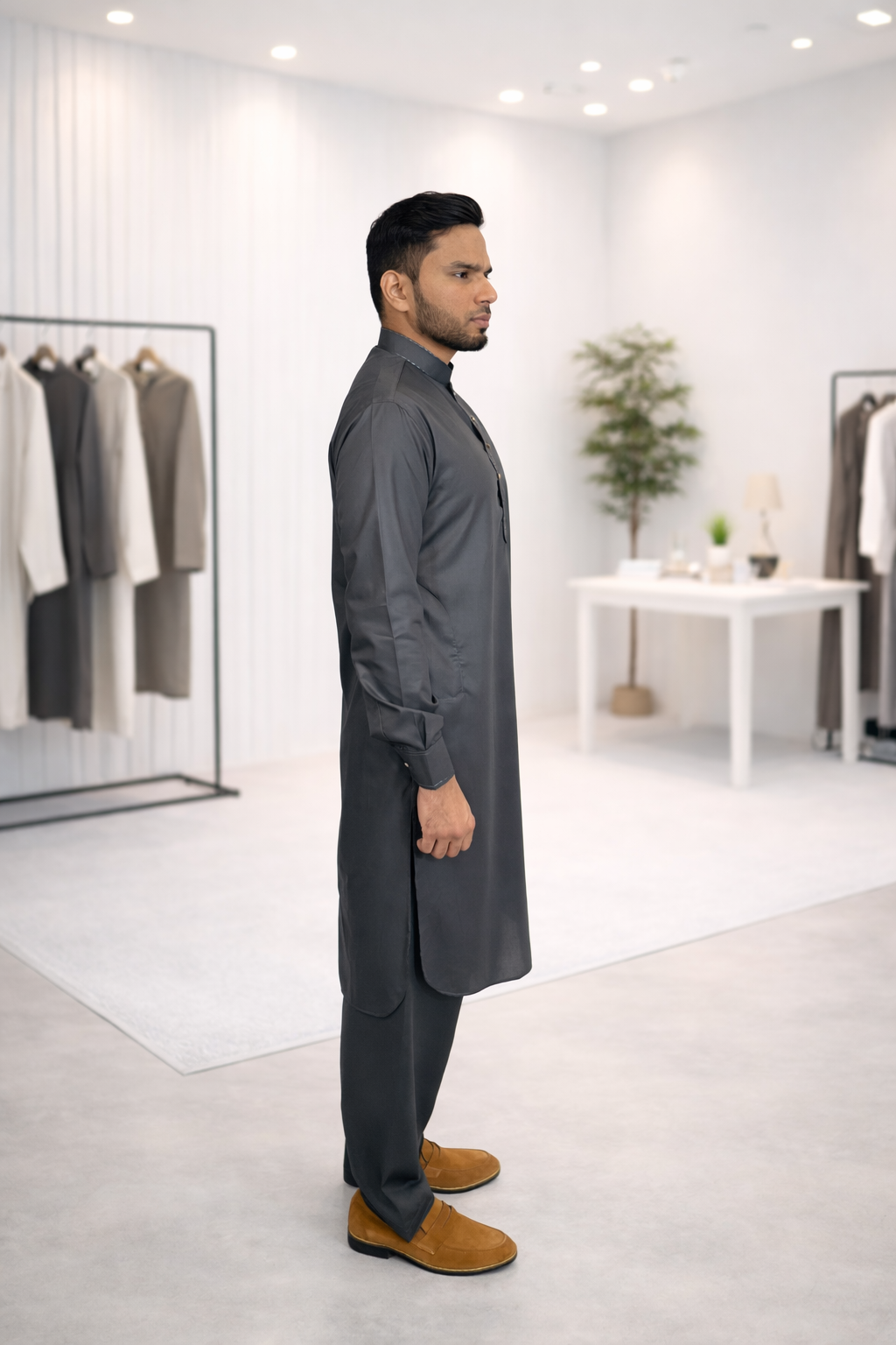 Charcoal Grey Four Stitch Kameez Shalwar